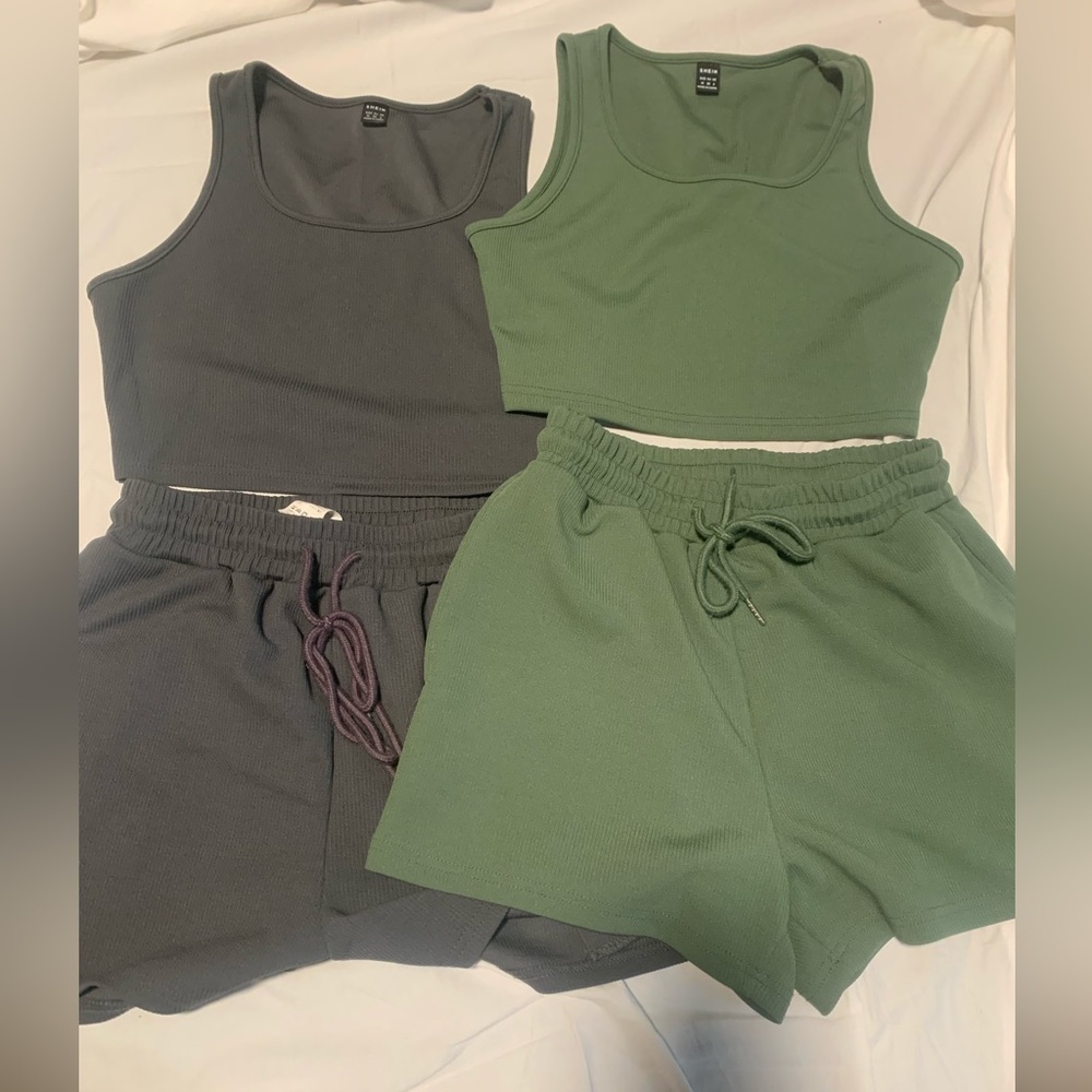 SHEIN Gray and Green Crop Top and Shorts Set - 2 sets!